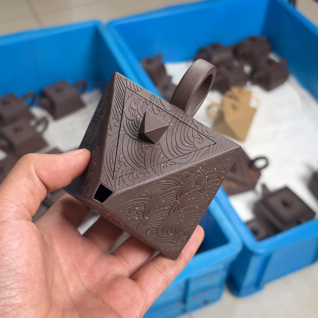 关***）茶壶紫砂瑕疵底全手工八方玲珑180c云海