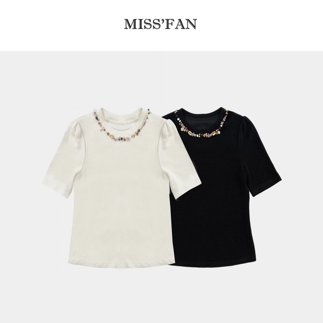 「钉珠贝母」 进口面料 醋酸夏款褶皱肩 显瘦百搭高级感