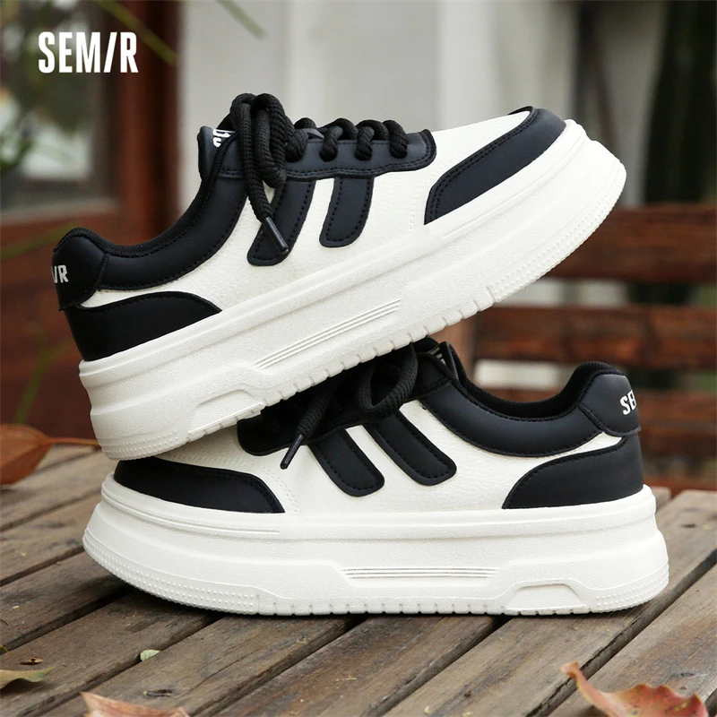 SEMIR小白鞋女春夏新款休闲隐形增高鞋女爆款厚底百搭韩版ins板鞋