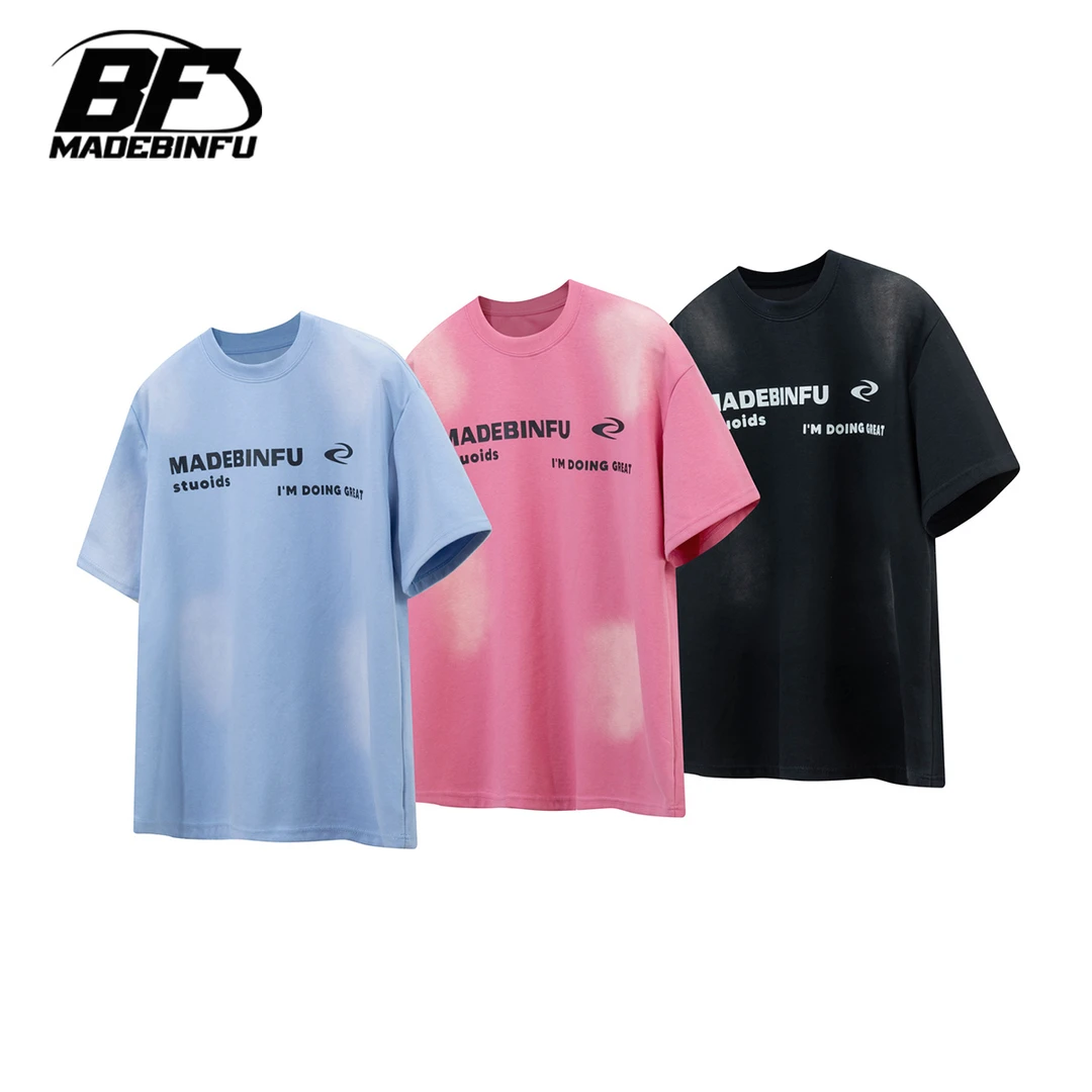 BINFU 2025春季简约基础百搭高级感男女同款宽松渐变短袖T恤