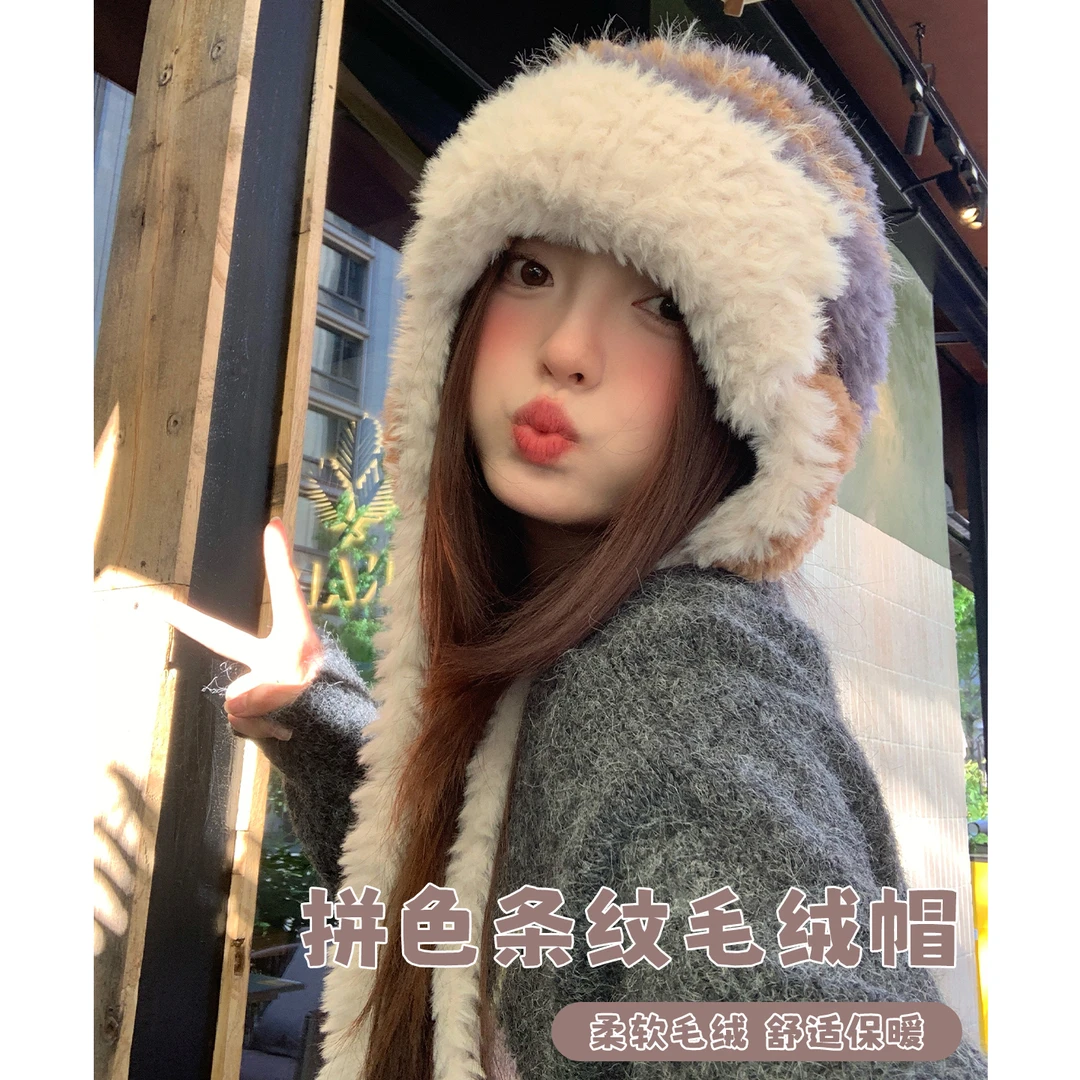 大头星球毛绒帽女大头围可爱护耳秋冬保暖防寒帽子