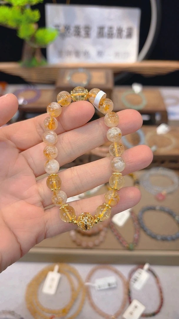 单圈黄塔晶搭镂空配件款手串F229