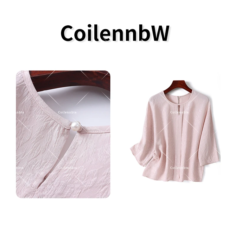 真丝桑蚕丝冠乐绉夏季七分袖衬衫牡丹提花上小衫TP0225