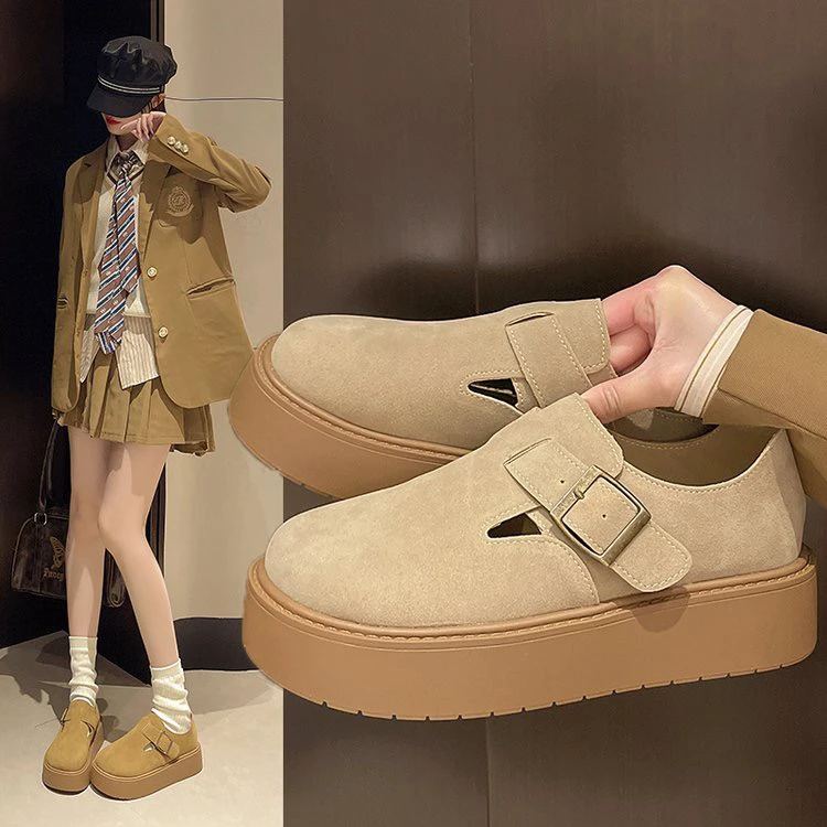 5cm～厚底增高勃肯鞋女2025新款一脚蹬复古大头鞋懒人博肯鞋单鞋