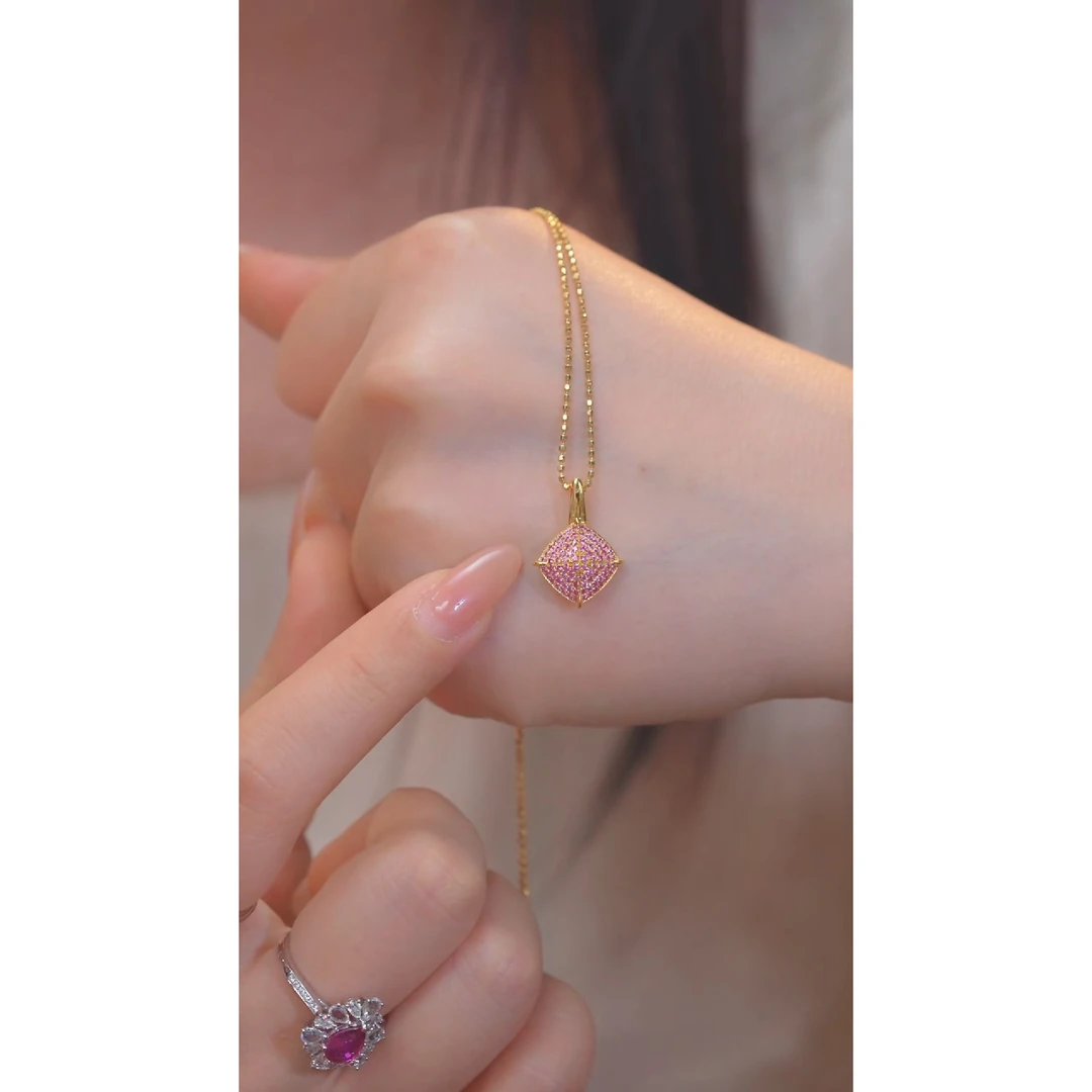 彩色蓝宝石吊坠不含链18K金镶嵌@@U7999