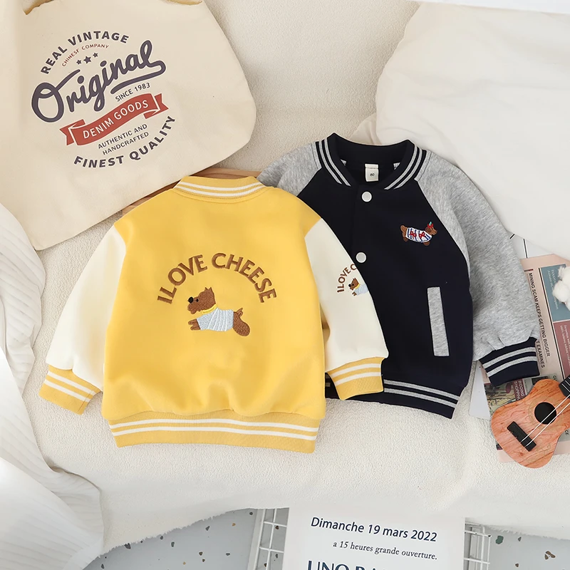 宝宝春秋新款外套男童女童洋气棒球服棉质开衫上衣小童卡通夹克衫