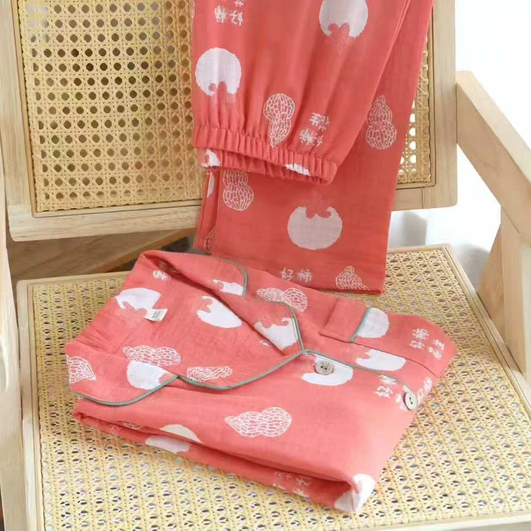 2025年春秋季纯棉睡衣女长袖长裤全棉双层棉纱家居服套装透气吸汗