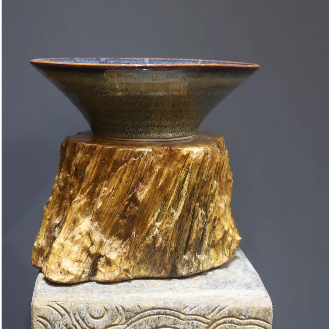 窑变螺纹苔藓球托盘  宽25CM   高8CM  适合红观音竹流泉枫红磷蕨