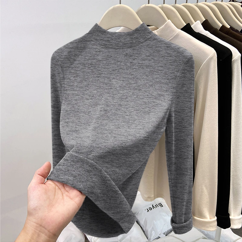 半高领打底衫秋冬大码长袖纯色百搭显瘦保暖秋衣洋气女士内搭上衣