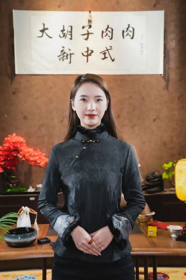 (真兔毛)高端新中式兔毛拼接时尚百搭复古加绒加厚打底衫国风上衣