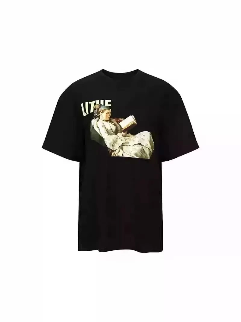 【YCH】25早春新品 宽松油画印花看书短袖T恤