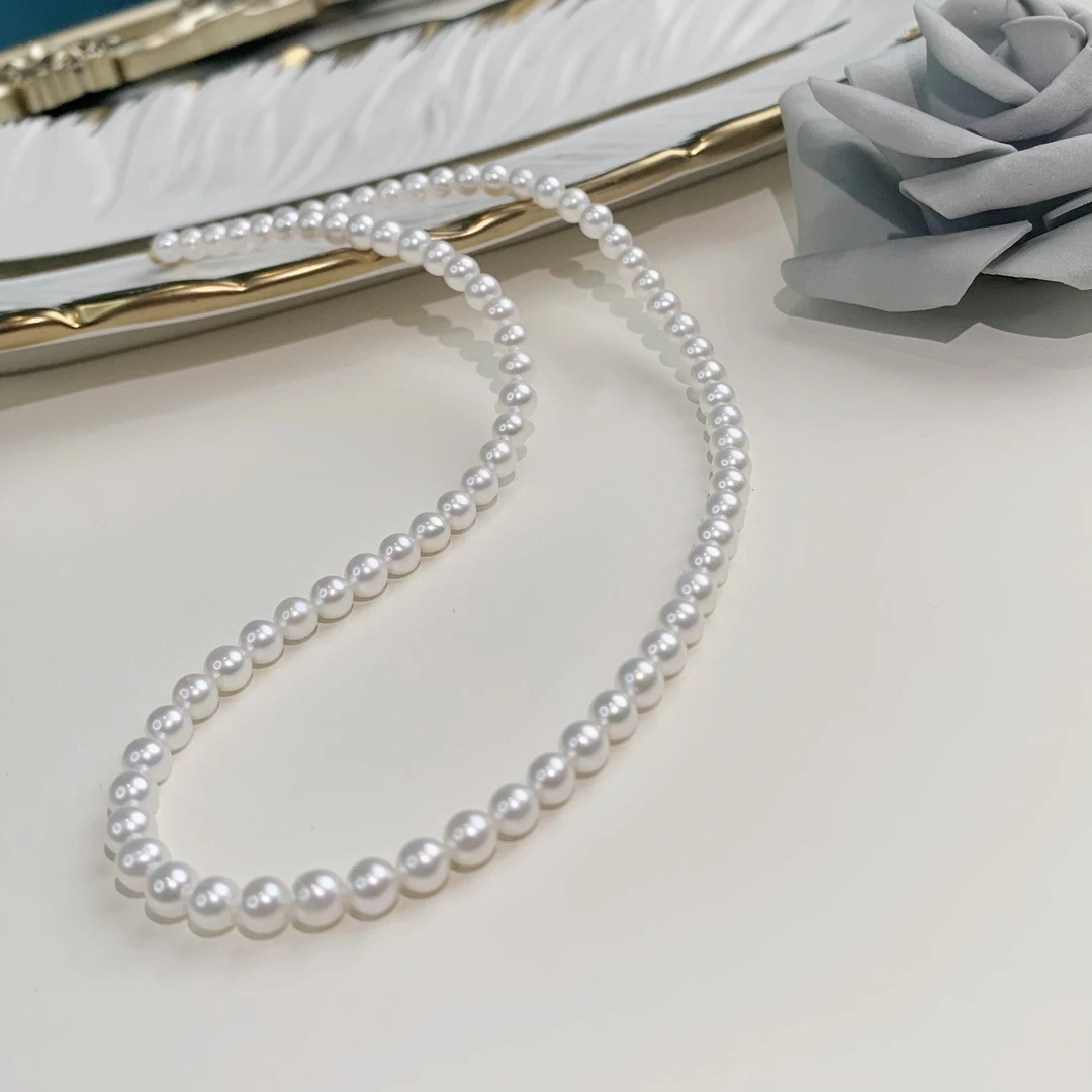 「皇冠 ·明珠」 5-6mm 冷白炫彩光 天然珍珠项链  18k金磁吸扣