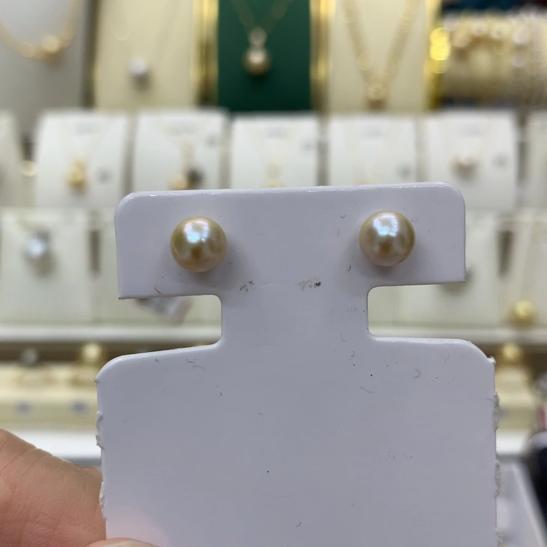 海水珍珠耳饰18K金镶嵌6-7