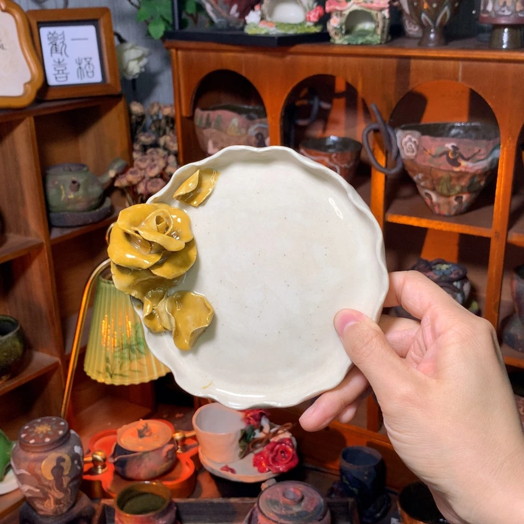 玻璃千*?姜黄色玫瑰小盘