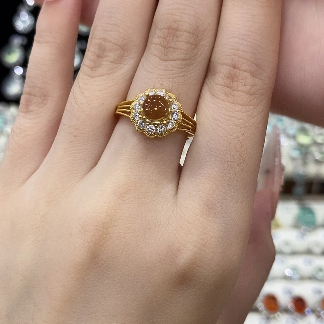 戒指黄晶银S925镶嵌