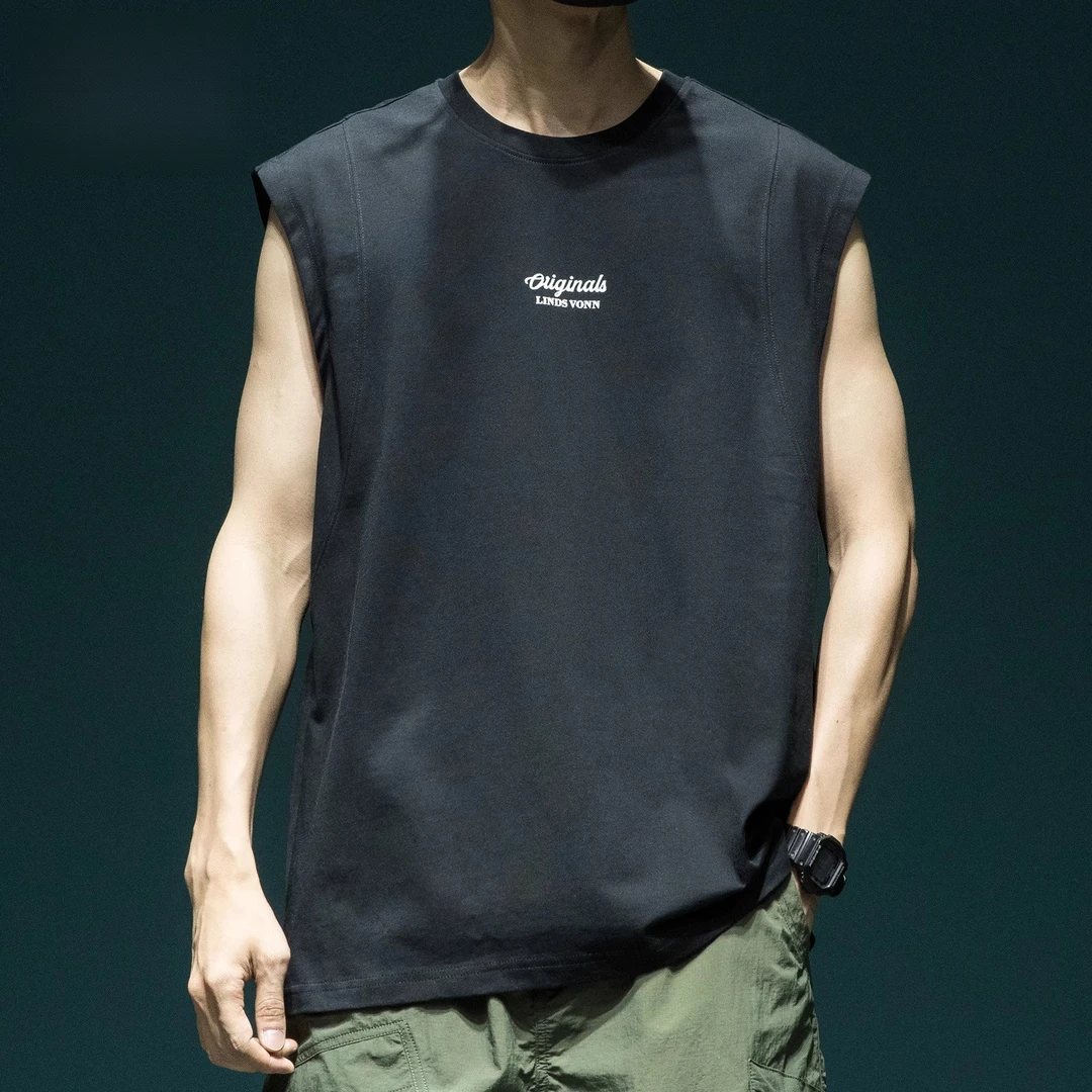 美式潮牌重磅男士无袖背心宽松大码时尚字母印花运动坎肩篮球衣服