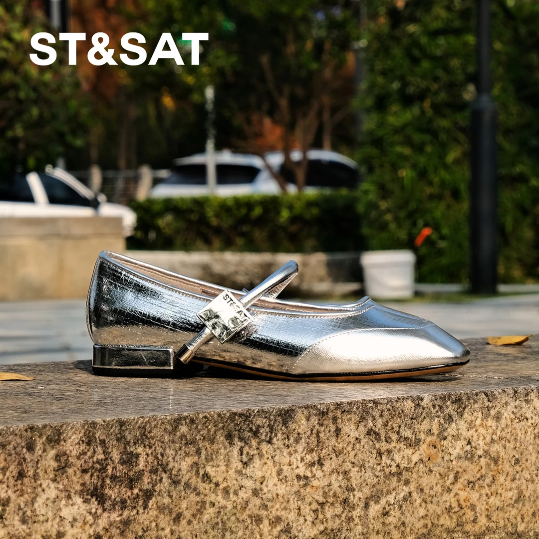 【臻享系列】星期六女鞋银色玛丽珍鞋法式浅口配裙子轻奢气质单鞋女