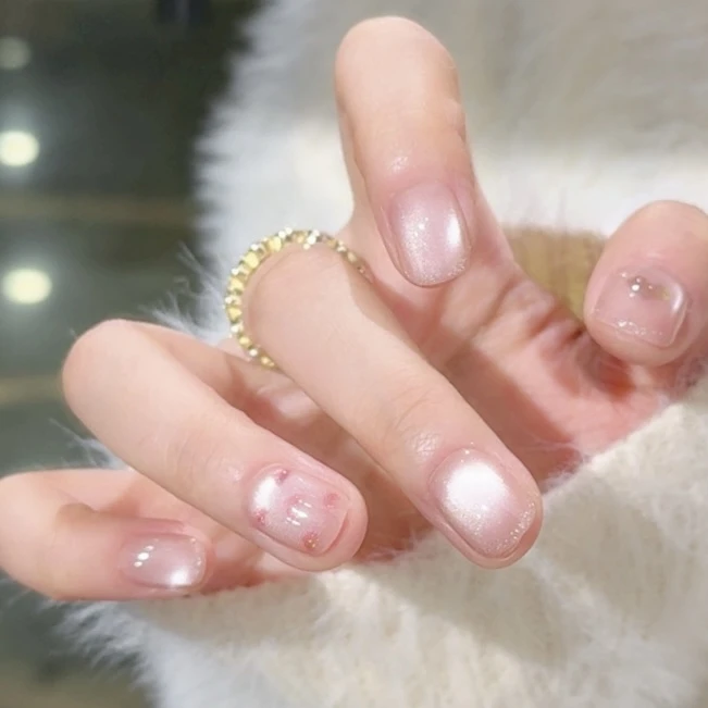 【简单爱】三仟手工穿戴甲 细腻灵动手绘爱心猫眼美甲 日常少女款