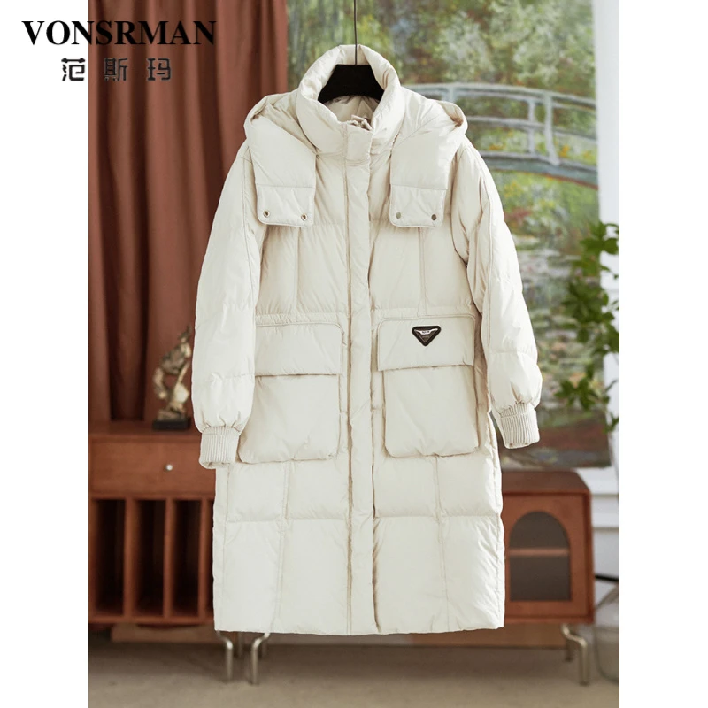 时尚保暖羽绒服女款2025冬季新款高级感连帽中长款面包服加厚外套