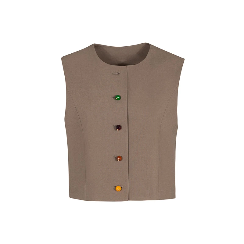 设计师女装2025春季新款马夹气质时尚复古轻奢咖色马夹41351A