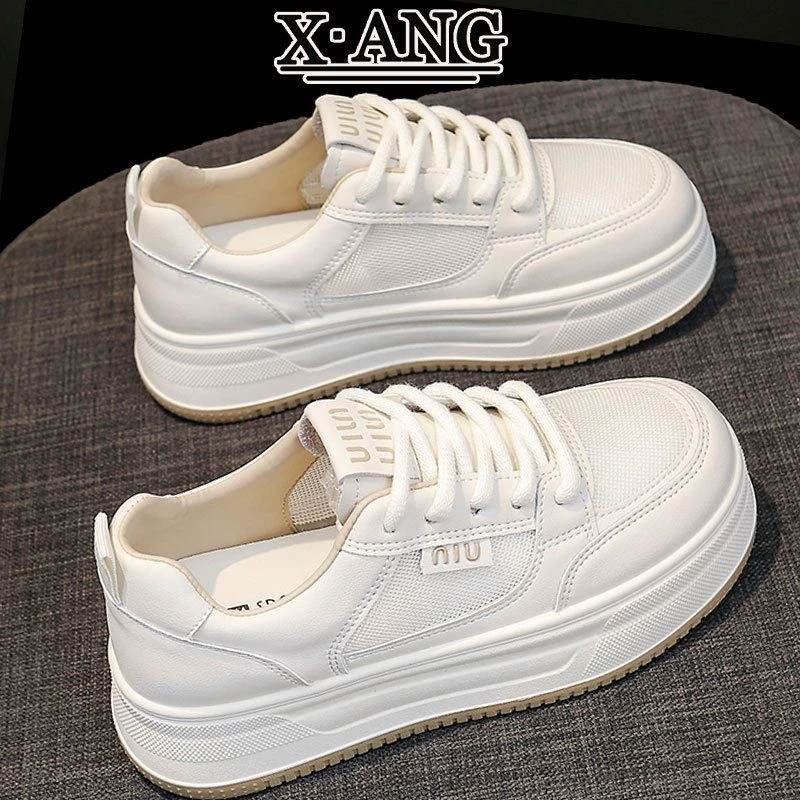 真皮网面透气夏季2025厚底板鞋运动鞋休闲女鞋单鞋新款小白鞋