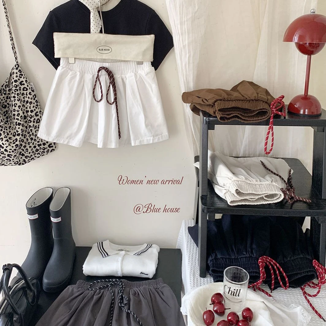 辣妹蝴蝶结抽绳系带花苞半身裙女夏季水洗松紧腰防走光蓬蓬短裙