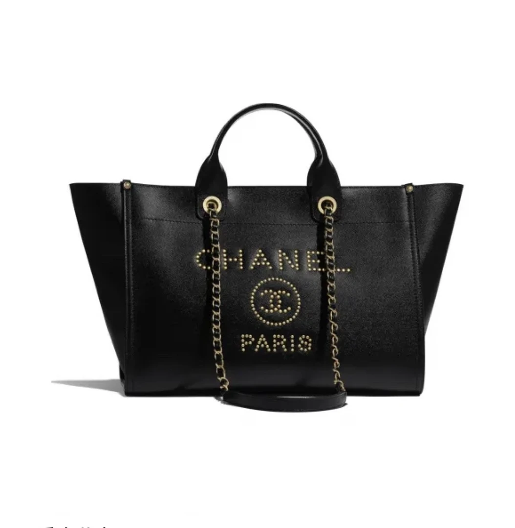99新 Chanel/香奈儿 Chanel香奈儿 黑色全皮沙滩包 28开