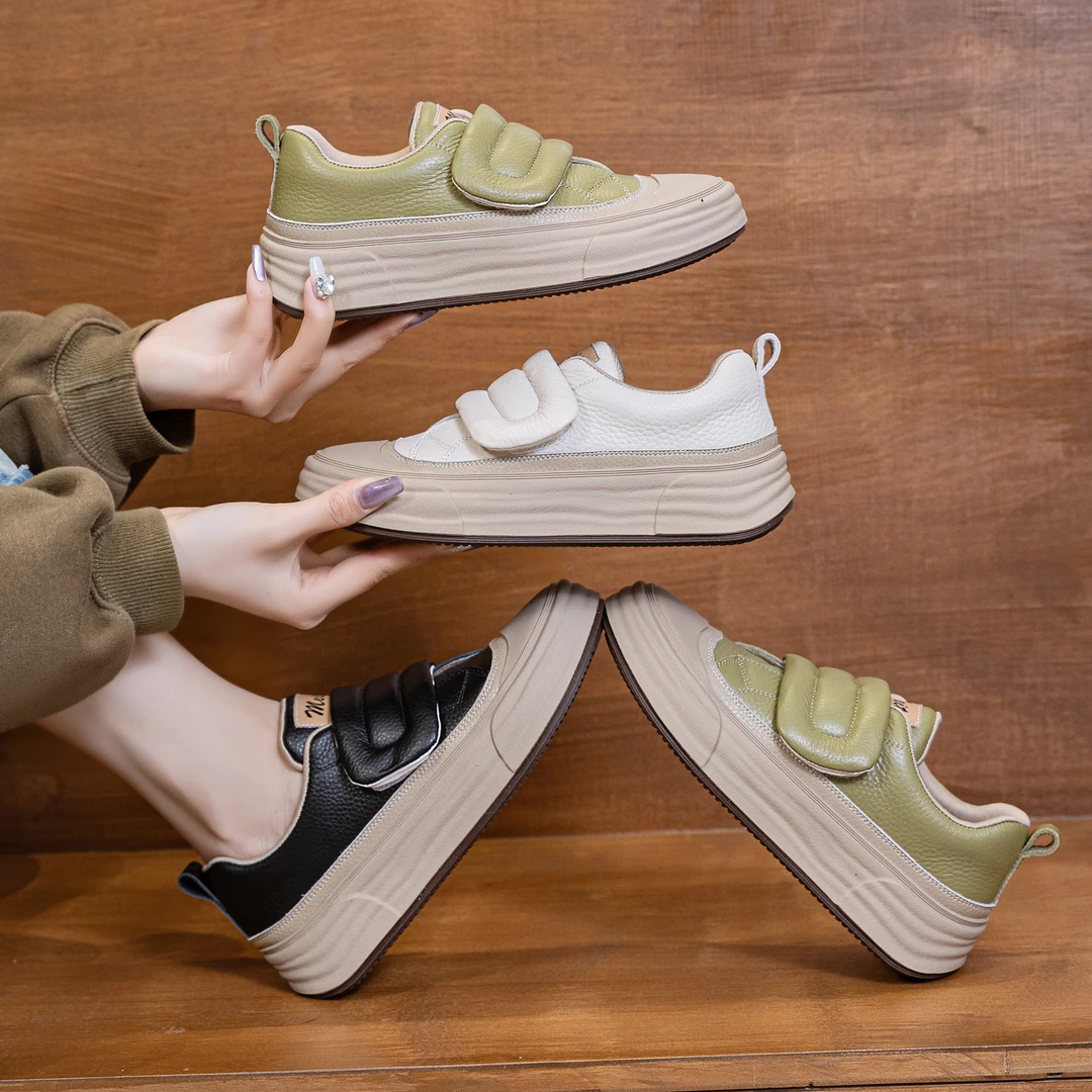 B226魔术贴厚底大头松糕小白鞋2025春季新款板鞋休闲时尚运动鞋