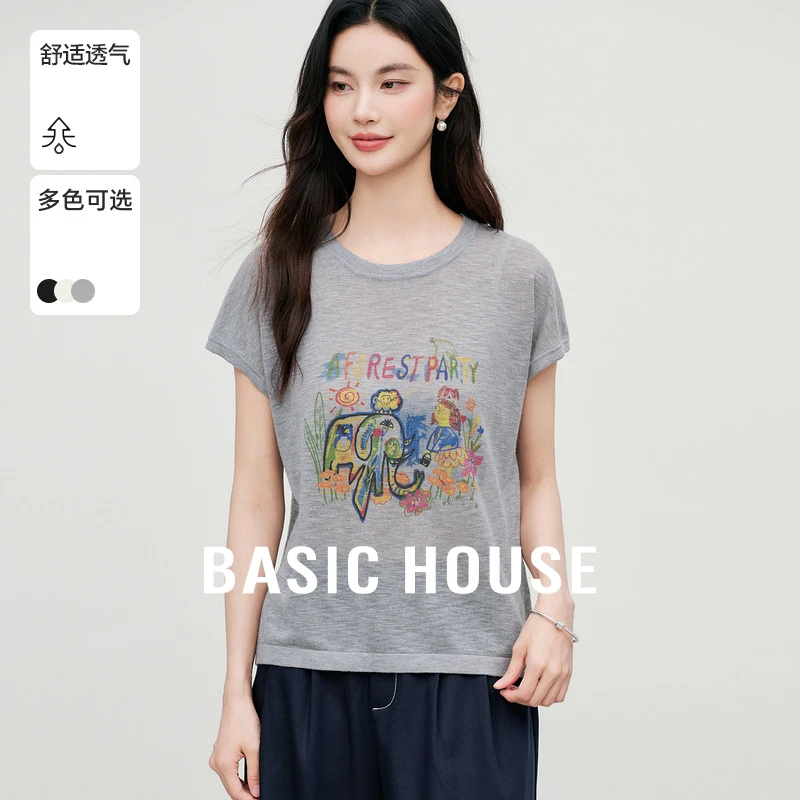 Basic House/百家好美式复古夏季时尚百搭女针织衫- B0625B5T862