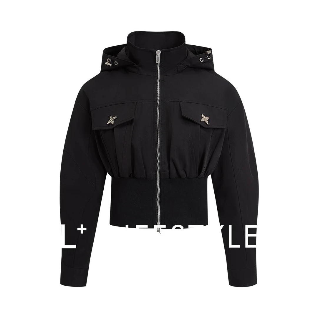 【谷邦L+】设计感黑色连帽夹克外套女2025春L4155312