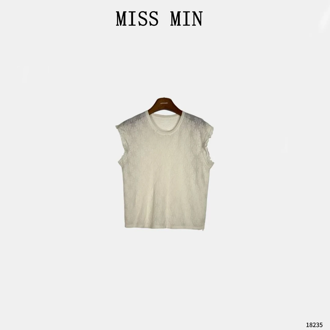 MISS MIN 【蕾丝剪影】法式提花小众设计感百搭无袖显瘦上衣 18235