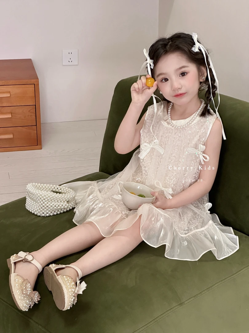 樱桃cherry2025夏款蝴蝶结亮片连衣裙5913女童甜美可爱气质
