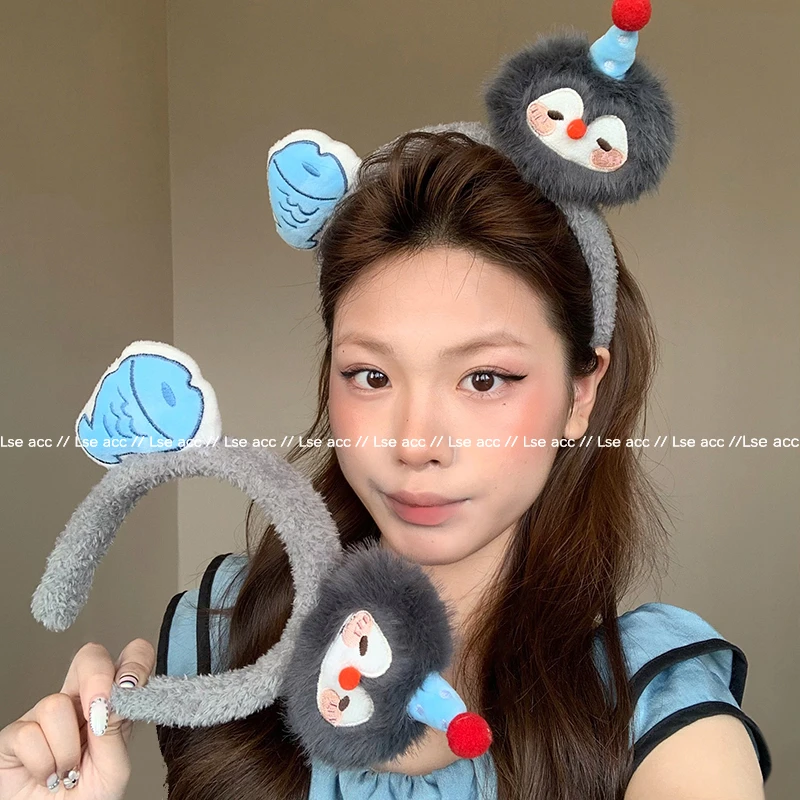 可爱创意企鹅小鱼毛绒发箍女卡通萌趣头饰发卡洗脸拍照压发头箍