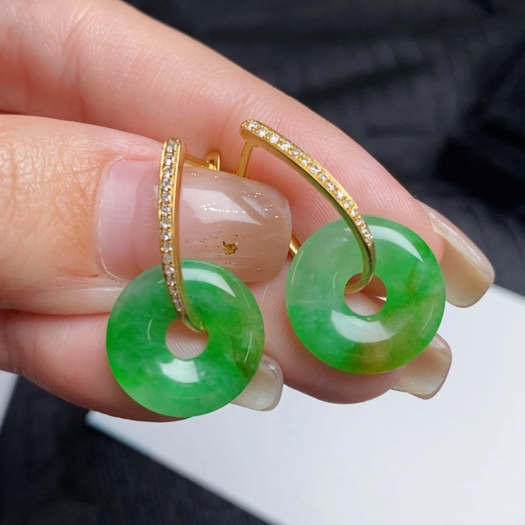 翡翠18K金镶嵌耳饰甜甜圈