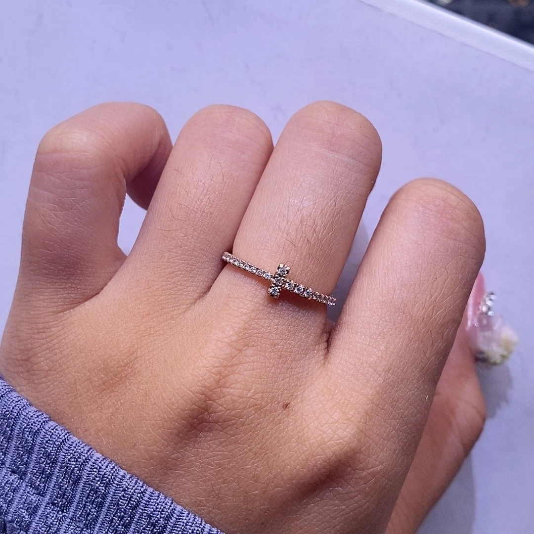 钻石戒指/指环18K金镶嵌k玫t1满钻戒指