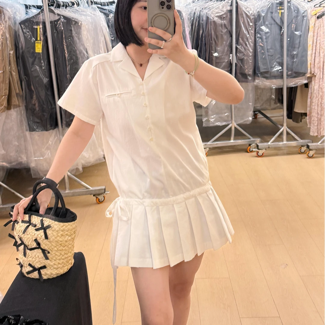 TOTHEND“古早格格”少女复古小翻领系带百褶连衣裙
