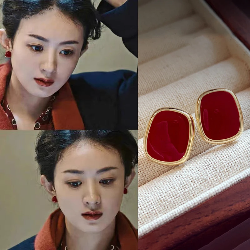 925银耳饰 925银针滴油梯形不规则几何耳环气质小丛百搭耳钉耳饰