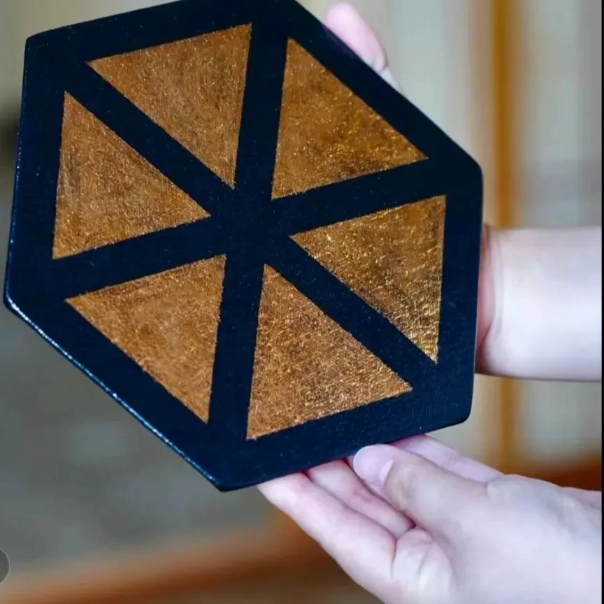 霖松堂手工陶瓷创意家用复古六方干泡台壶承描金系列黑色茶具壶垫