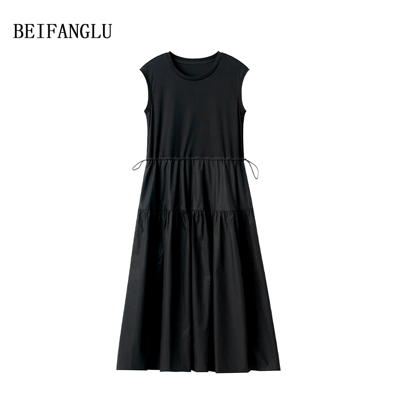 北方鹿【柜单髙货】100棉气质拼接显瘦慵懒感法式黑色连衣裙女25206