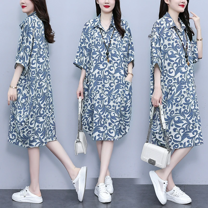 2025夏季新款韩版胖MM大码POLO领遮肉衬衫连衣裙中长款休闲宽松型