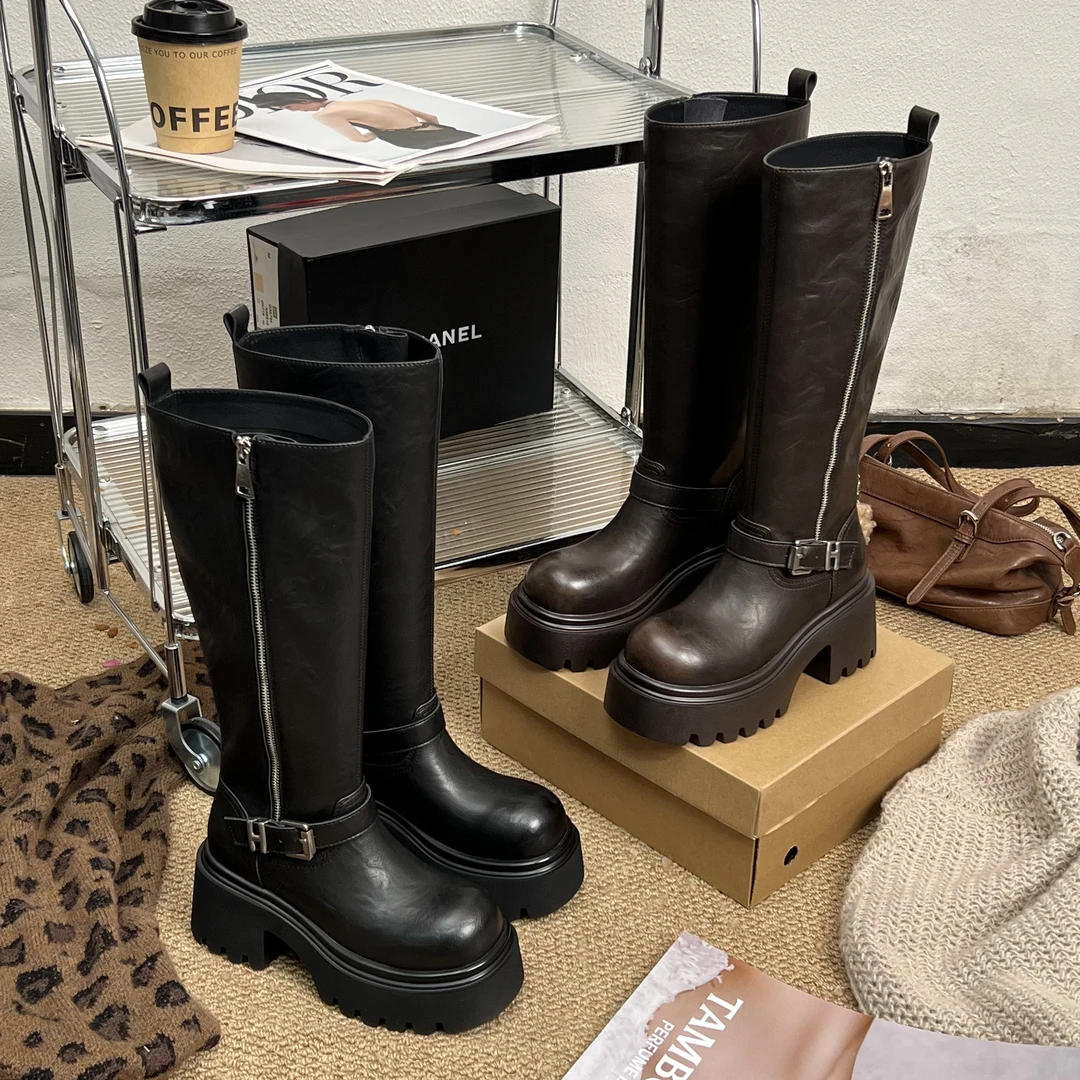 糖糖「暗域扣环」小众街头买手感厚底时尚女士骑士靴;EDX55980