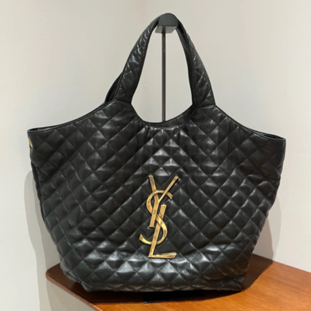 99新 YSL/圣罗兰 黑金羊皮Lcare 大号单肩托特包
