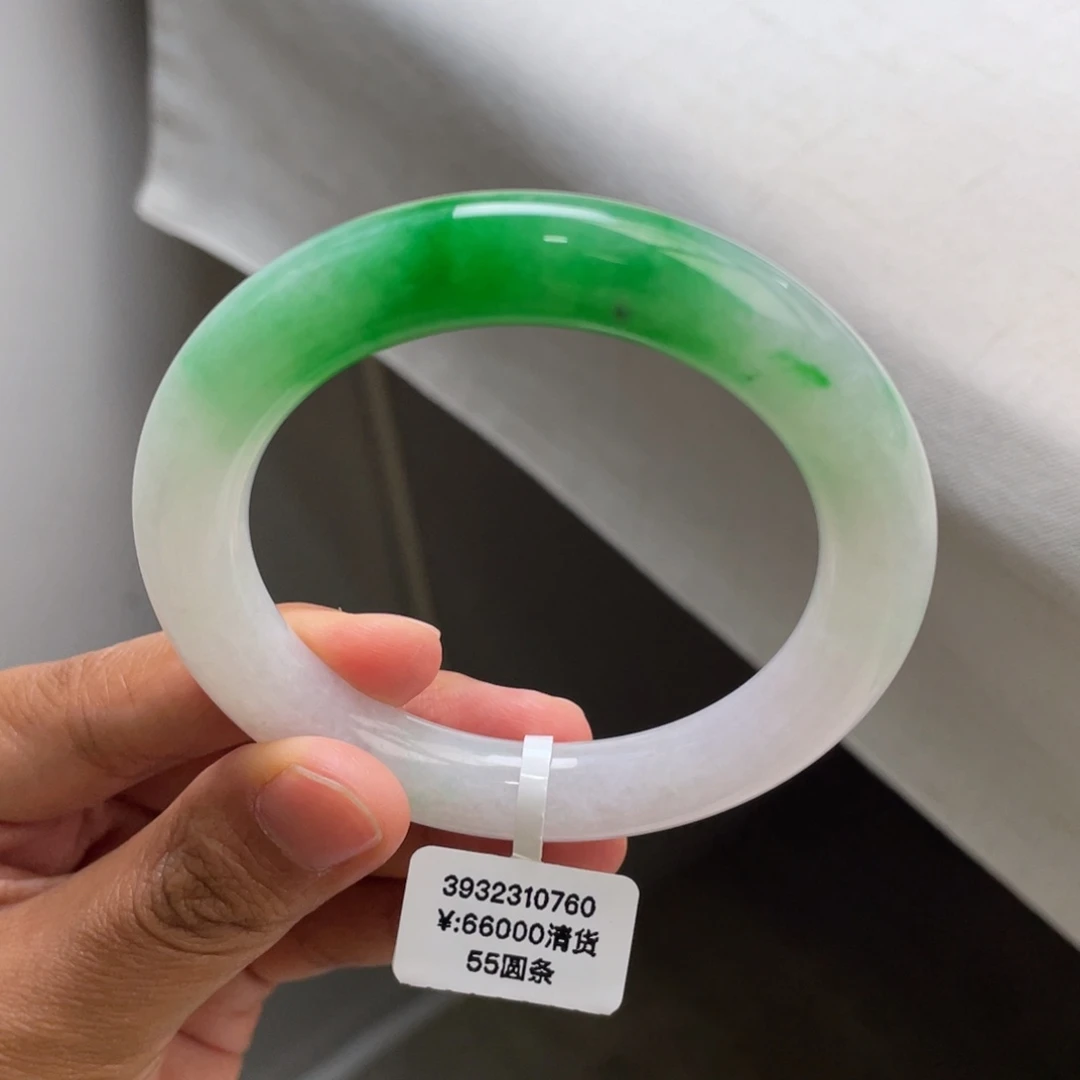 未镶嵌手镯翡翠回流/白底青圆条（强推大漏）