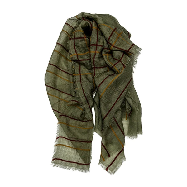 北纬40度【绘影若初】羊绒方巾小清新薄款丝巾女士流苏外搭格子条纹