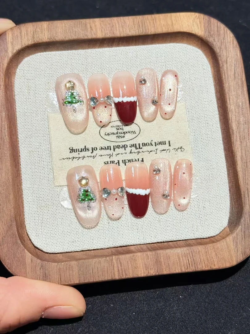 B66【圣诞限定】新年款纯手工秋冬显白气质穿戴甲