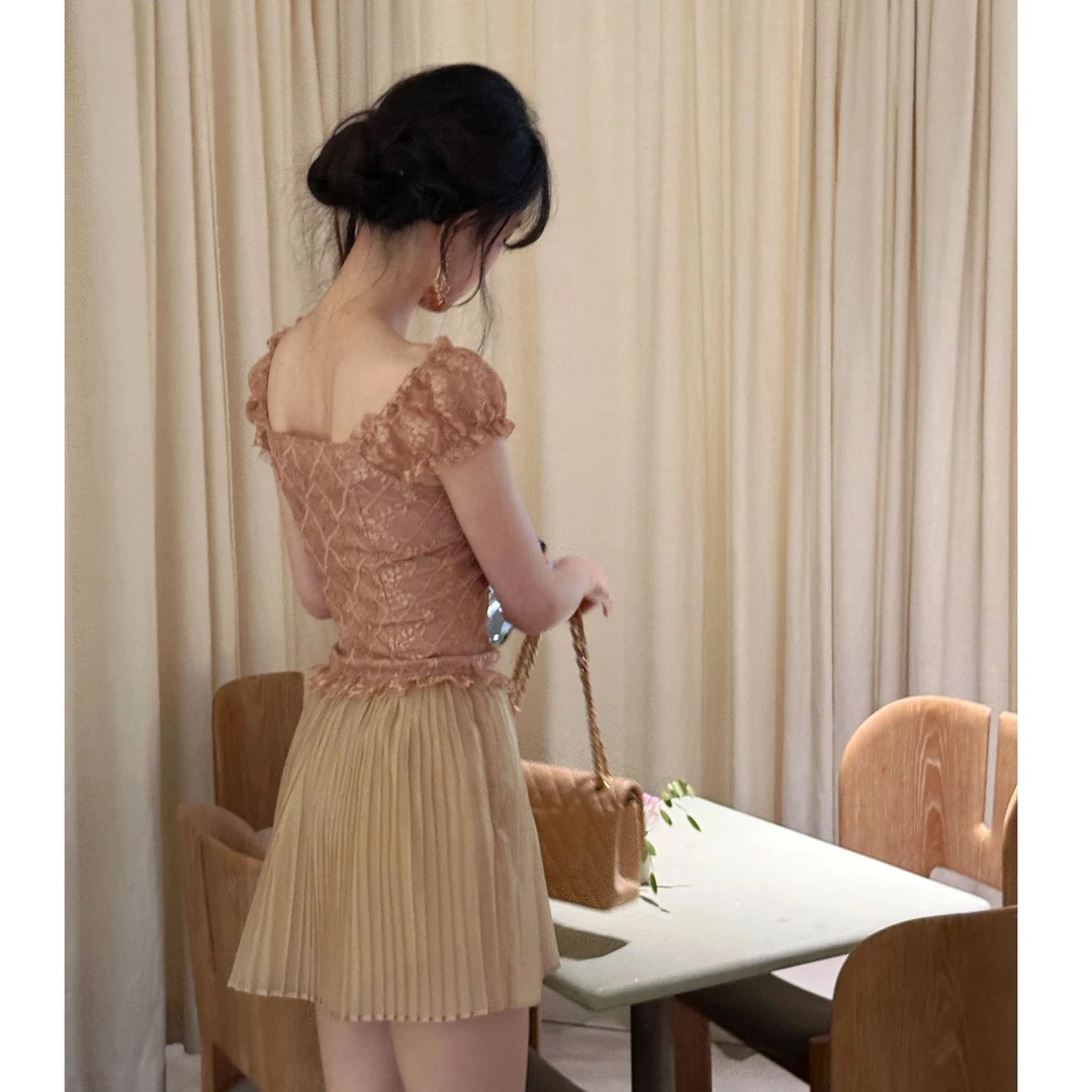 Y9223微胖mm法式蕾丝花边衬衫女上女春夏百搭收腰显瘦a洋气衣服女