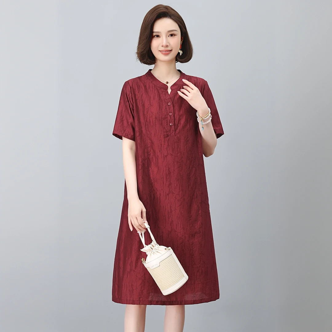 高端精致天丝连衣裙短袖2025新款夏季新中式国风妈妈减龄气质裙子