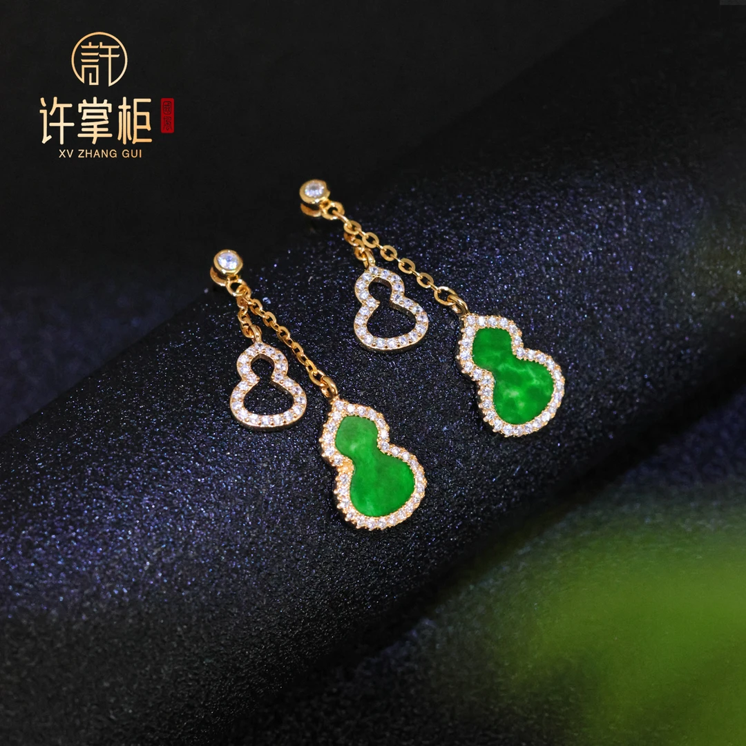 许掌柜｜葫禄绵绵 S925银翡翠耳钉天然缅甸翡翠A货小葫芦配饰优雅X