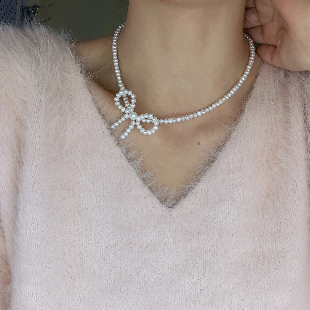 项链银S925镶嵌淡水珍珠