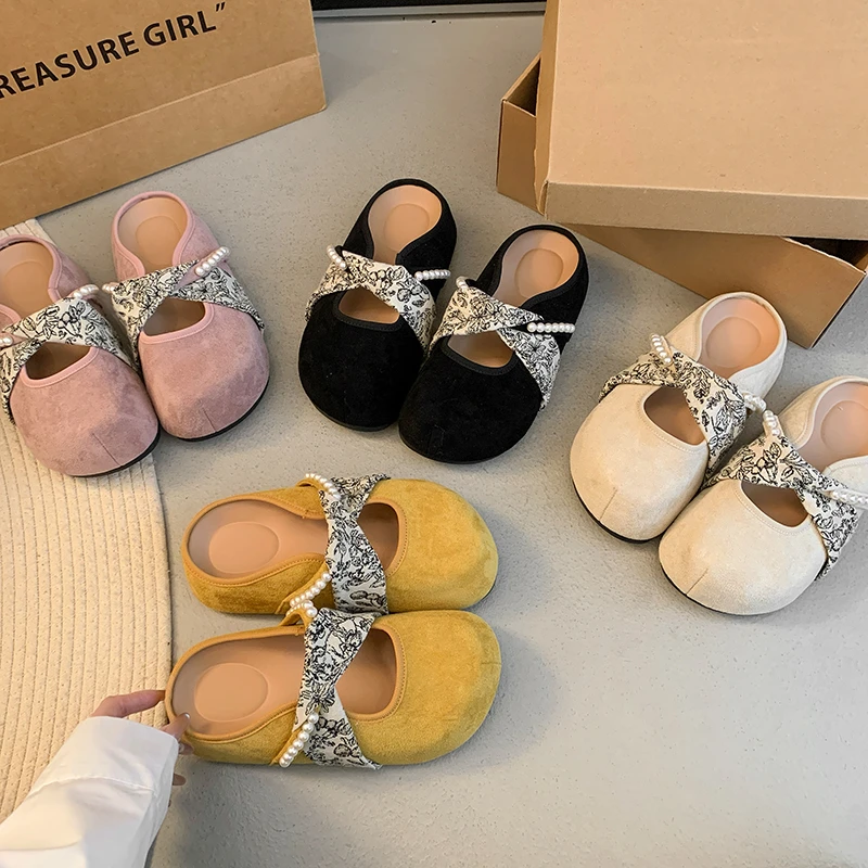 法式勃肯鞋2025春夏新款时尚百搭小珍珠女款小个子增高软底包头拖